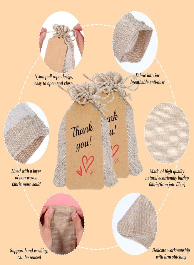 wutfuooo 100 Pcs Burlap Bags with Gift Tags, 3.5 x 5 Inches, Drawstring Burlap Bags, Jewelry Pouches, Reusable Linen Sacks, Gift Wrapping, Bulk - Image 3