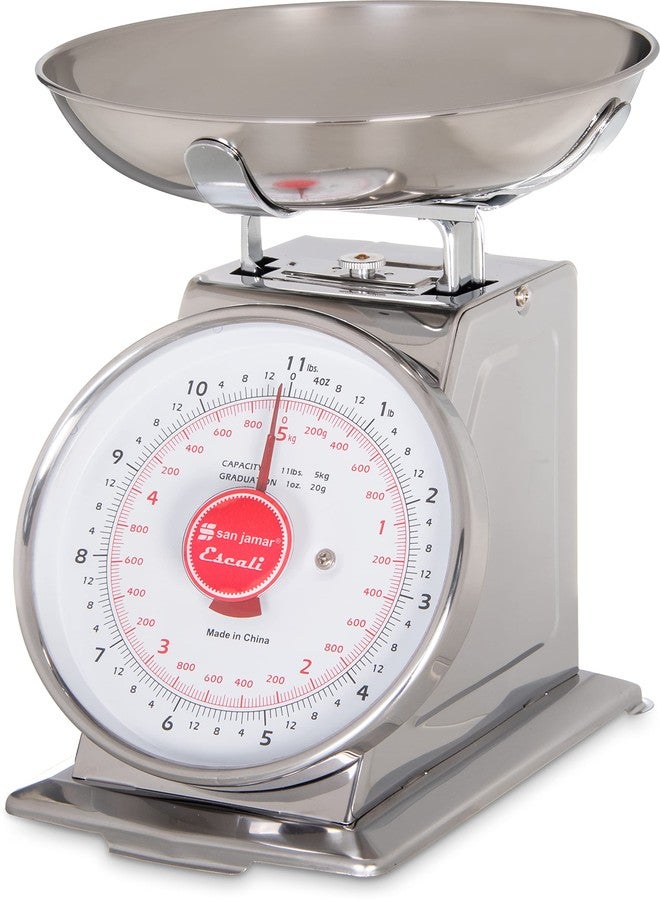 San Jamar Escali Stainless Steel Mechanical Dial Scale with Bowl, Silver - Image 1