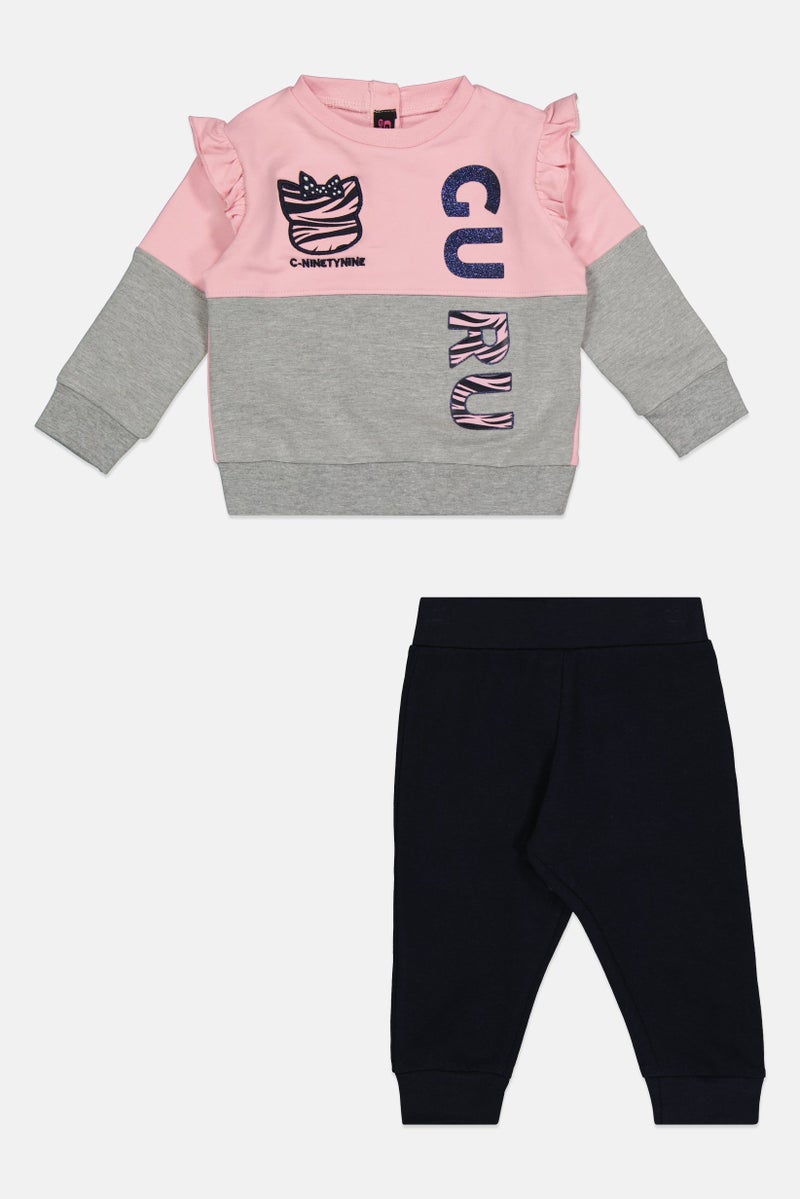 guru G99 By Guru Toddlers Girl 2 Pieces Brand Logo Top With Bottom Set, Multicolor - Image 2
