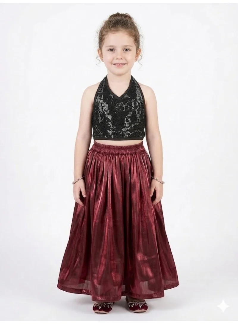 Saka Designs Embellished Black and Maroon Lehenga Choli for Girls