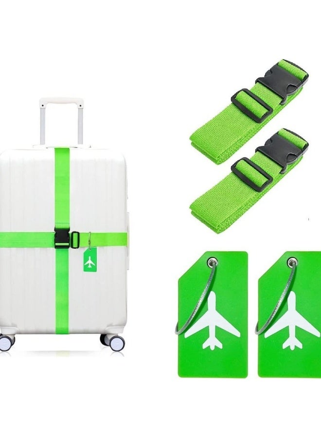 4 Pack Luggage Straps and Tags Set ，Luggage Straps And Silicone Luggage Tags Travel Accessories
