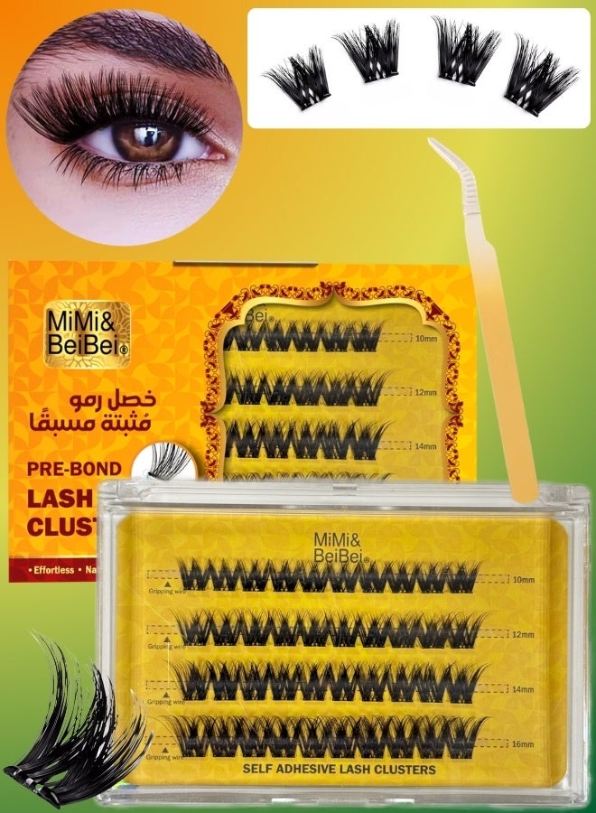 MiMi & BeiBei 40Pcs Pre Bond Lash Clusters  Self Adhesive Eyelashes Clusters Kit, False Eyelashes D Curl Pre Glued Lash Clusters Wispy Lashes Kit with Tweezers, Press On Glueless Lash Extension Set 10/12/14/16mm - Image 1