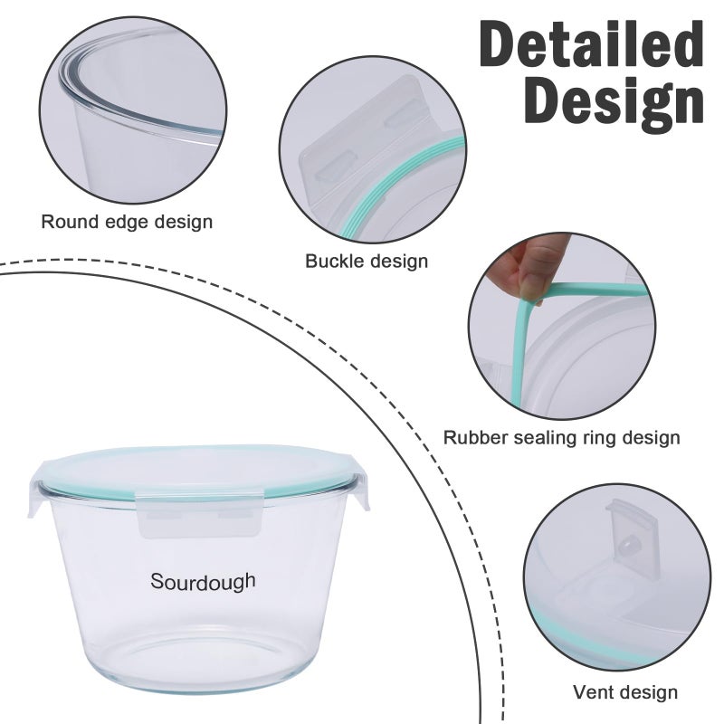 Mowhut 2.1 Liter Sourdough Starter Jar,Sourdough Bread Baking Supplies,Fermentation Jar,Sour Dough Tools,Glass Storage Containers With Airtight Lids,Large Pickle Jars Wide Mouth,Kitchen Storage Container - Image 2