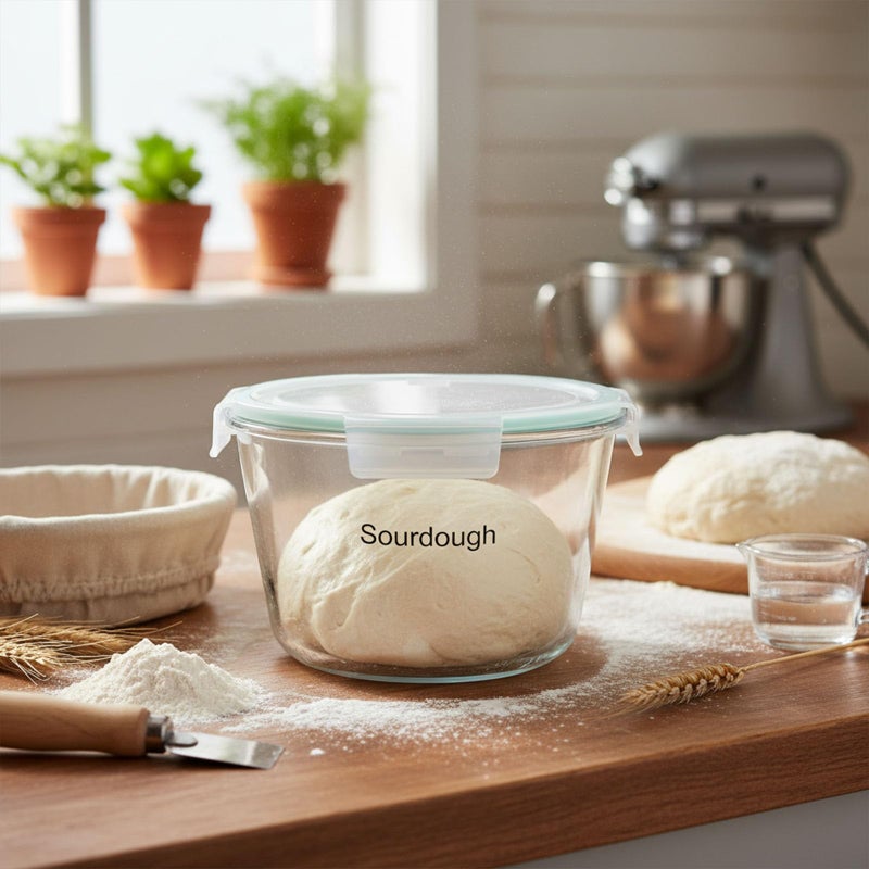 Mowhut 2.1 Liter Sourdough Starter Jar,Sourdough Bread Baking Supplies,Fermentation Jar,Sour Dough Tools,Glass Storage Containers With Airtight Lids,Large Pickle Jars Wide Mouth,Kitchen Storage Container - Image 3