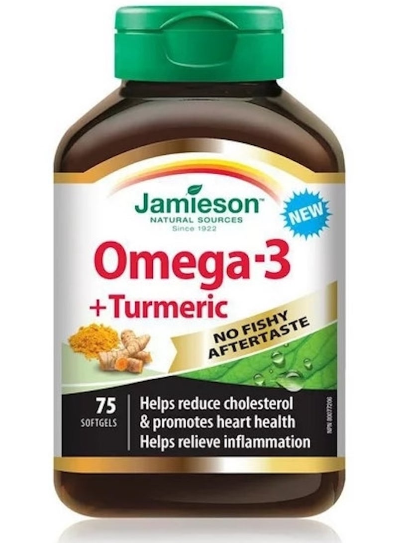 Jamieson No Fishy Aftertaste Omega-3 + Turmeric Softgels, 75 softgels