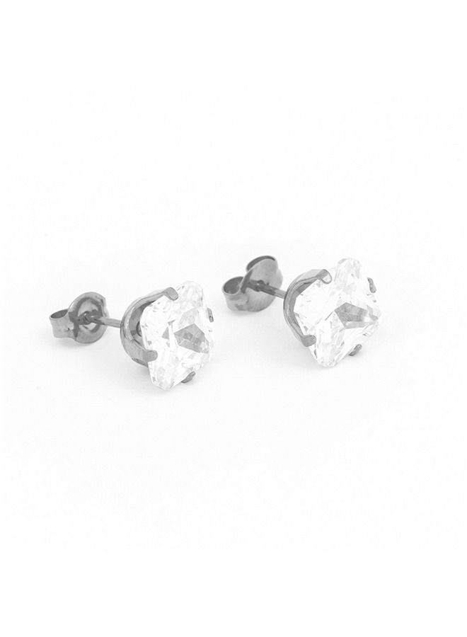 Studex 8*8MM Cubic Zirconia Princess Cut Allergy-Free Stainless Steel Ear Studs - Image 2