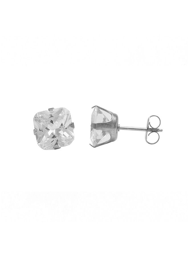Studex 8*8MM Cubic Zirconia Princess Cut Allergy-Free Stainless Steel Ear Studs - Image 3