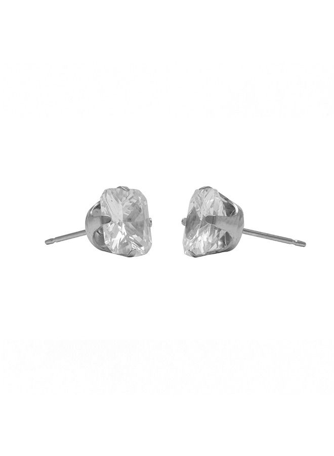 Studex 8*8MM Cubic Zirconia Princess Cut Allergy-Free Stainless Steel Ear Studs - Image 4
