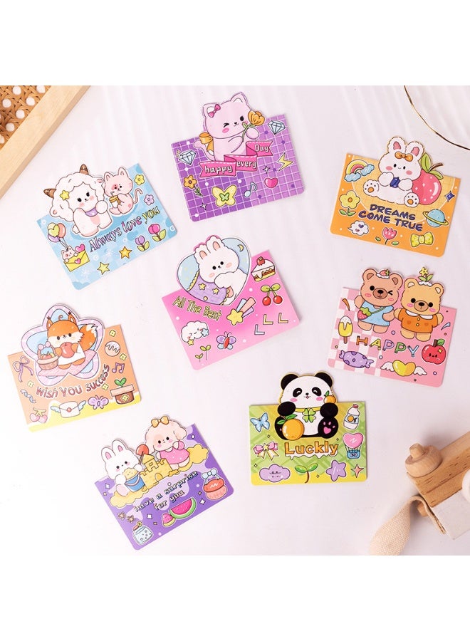 8pcs Assorted Cartoon Blessing Cards – Folded Hollow Greeting Cards & Cute Souvenir Cards in Mixed Styles - Image 2