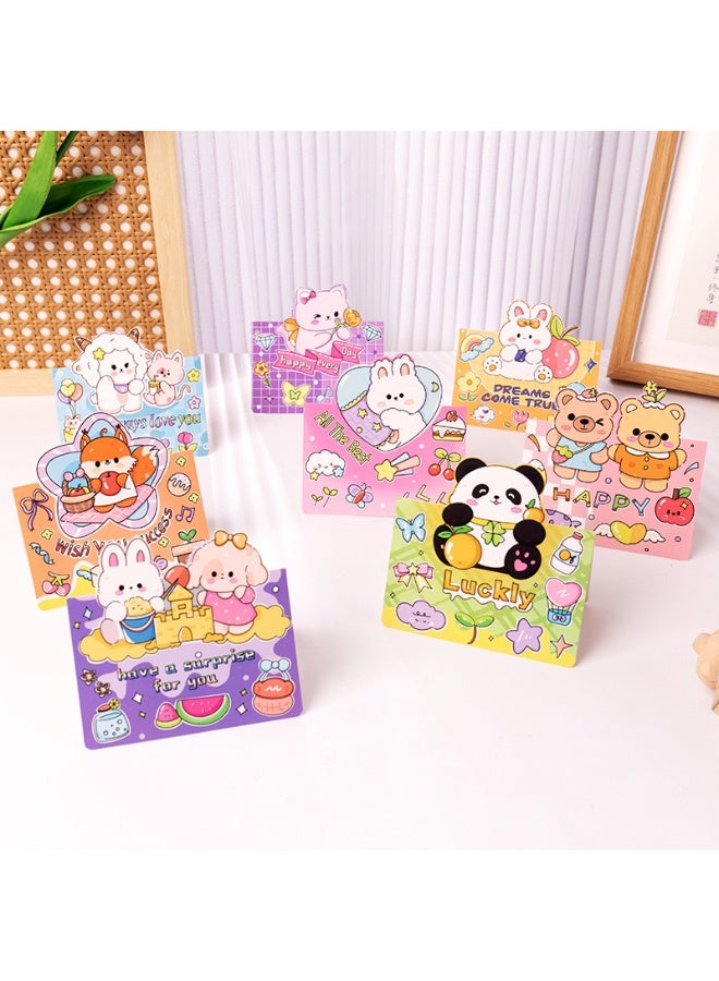 8pcs Assorted Cartoon Blessing Cards – Folded Hollow Greeting Cards & Cute Souvenir Cards in Mixed Styles - Image 1