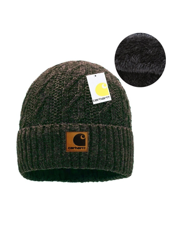 Carhartt Brown Fleece-Lined Knitted Beanie, Retro Warm Cuffed Beanie