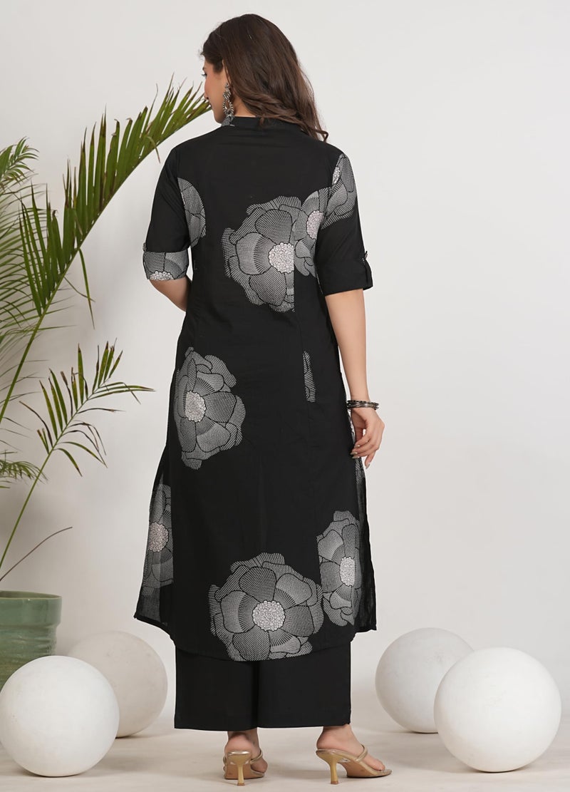 rytras Women's Pure Cotton Printed Ethnic Wear A-Line Kurta Set with Palazzo Pants(RYT674,Black,S) - Image 2