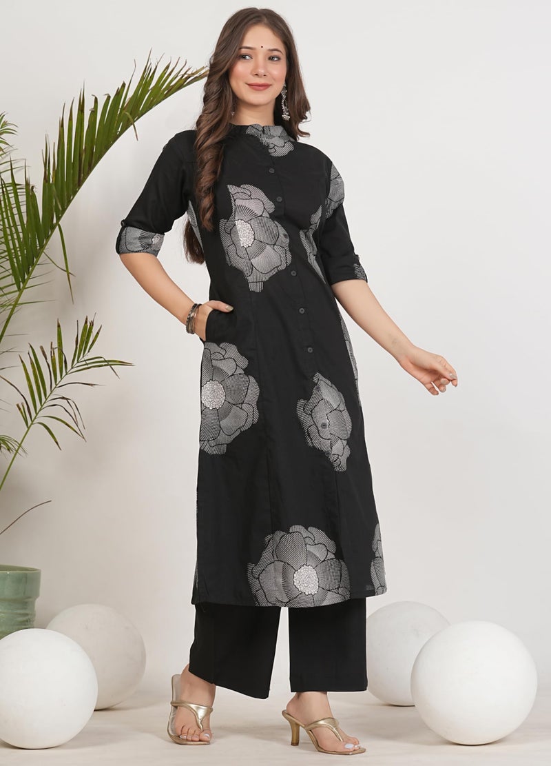 rytras Women's Pure Cotton Printed Ethnic Wear A-Line Kurta Set with Palazzo Pants(RYT674,Black,S) - Image 5