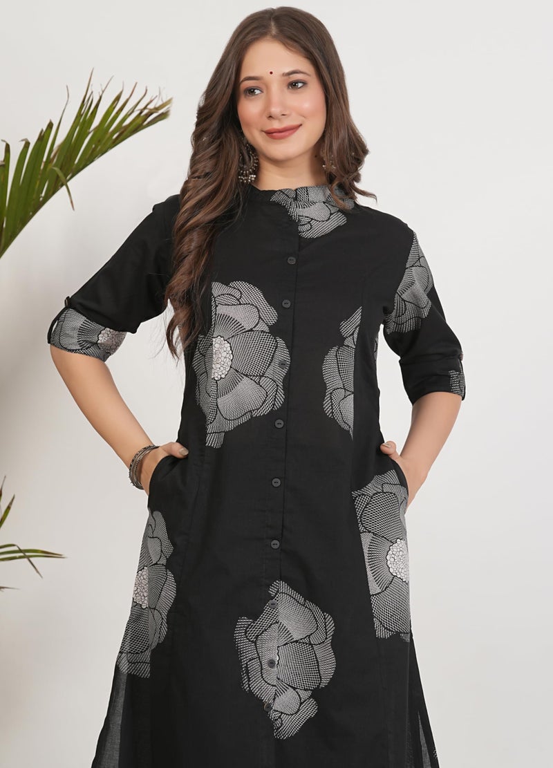 rytras Women's Pure Cotton Printed Ethnic Wear A-Line Kurta Set with Palazzo Pants(RYT674,Black,S) - Image 4