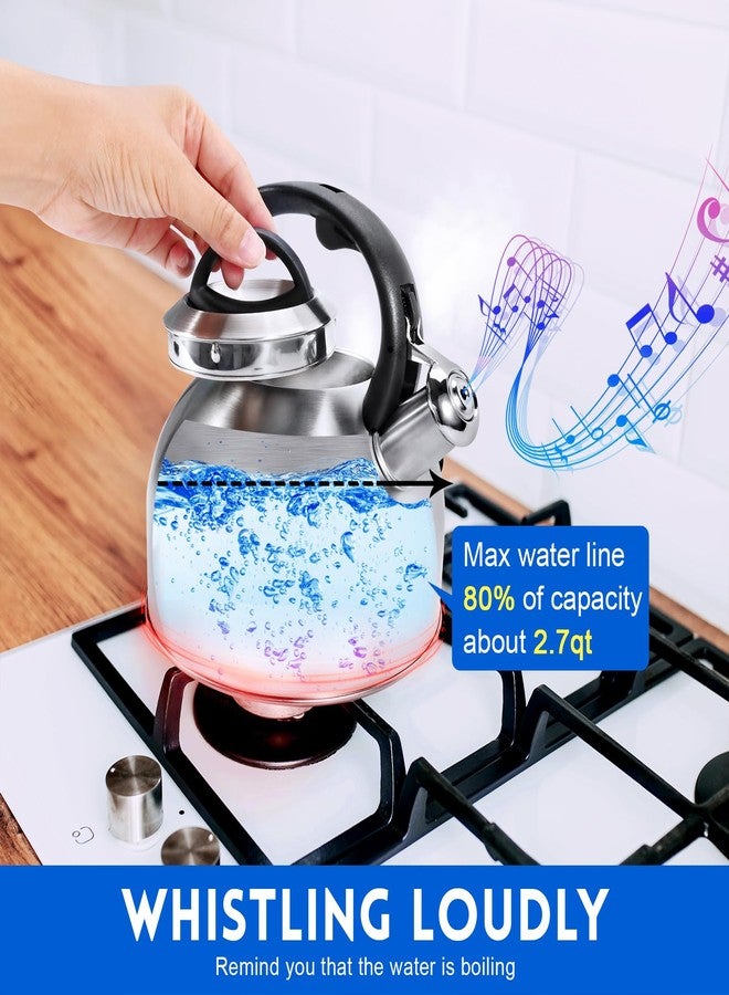 GGC Whistling Stove Top Tea Kettles, 304 Stainless Steel Tea Kettles with Anti-Heat Handle, 2.7QT/3L Tea Pot for Boiling Water, Coffee or Milk - Image 2
