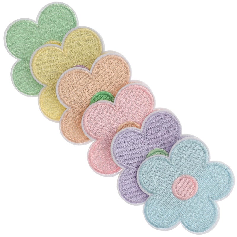 12 Pcs Macaron Color Embroidered Flower Patches Iron On For Clothes Repair DIY - Image 2