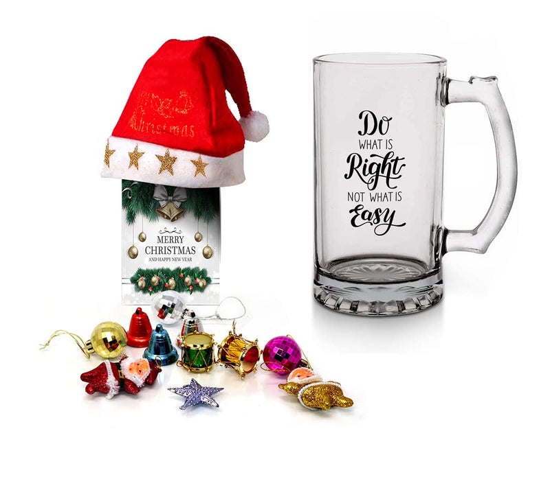 Kesri Gifts Kesri Gifts Christmas Gift Set Printed Beer Mug 12 Christmas Ornaments with Santa Cap Xmas Greeting Card for Xmas Gift ComboxmBrm21253 - Image 1