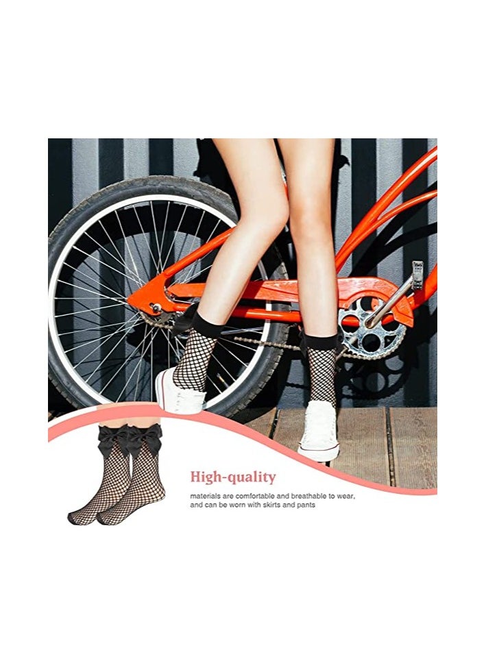 Excefore - Fishnet Socks 4 Pairs Black Fishnet Ankle Socks Summer lovely Net Socks Fishnet Socks with Bow Women Short Fishnet Socks Velvet Mesh Short Stockings Princess Socks Fishnet Socks Socks - Image 1