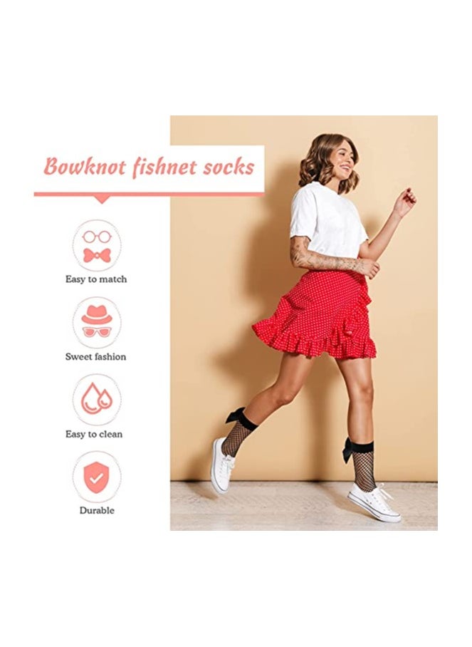 Excefore - Fishnet Socks 4 Pairs Black Fishnet Ankle Socks Summer lovely Net Socks Fishnet Socks with Bow Women Short Fishnet Socks Velvet Mesh Short Stockings Princess Socks Fishnet Socks Socks - Image 1
