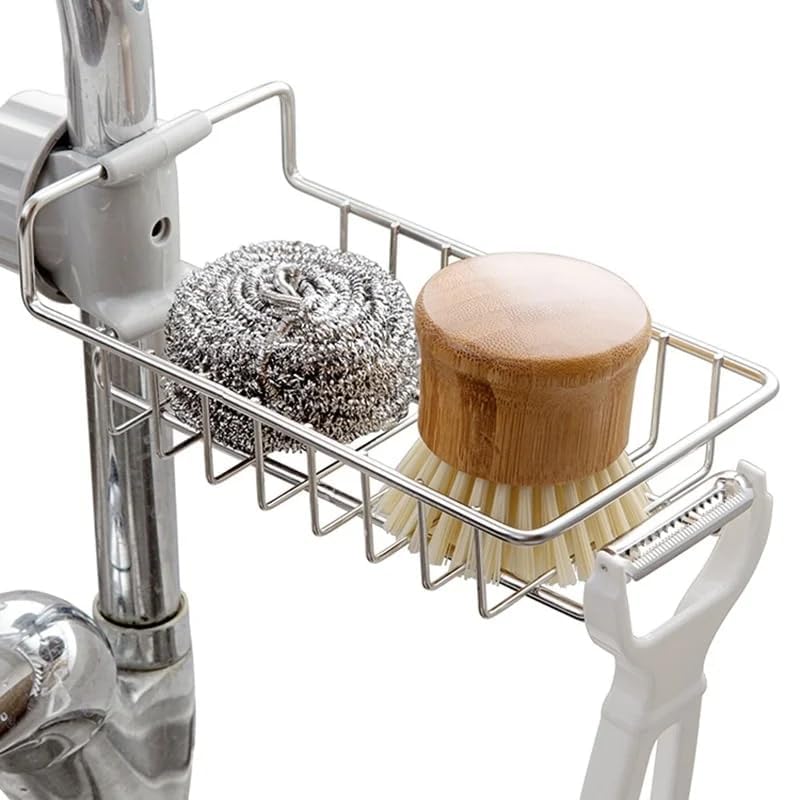 Stadash Kitchen Sink Faucet Sponge Holder Caddy Organizer - Stainless Steel Hanging Drain Rack for Soap Dishwashing Sponge Adjustable Sink Storage Caddy Faucet Storage Rack for Kitchen & Bathroom - Image 1