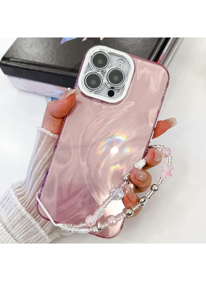 زبون جراب لهاتف iPhone 13 Pro Max مطلي بطبقة لامعة وسلسلة معصم من مادة TPU مع فيلم عدسة - Image 1