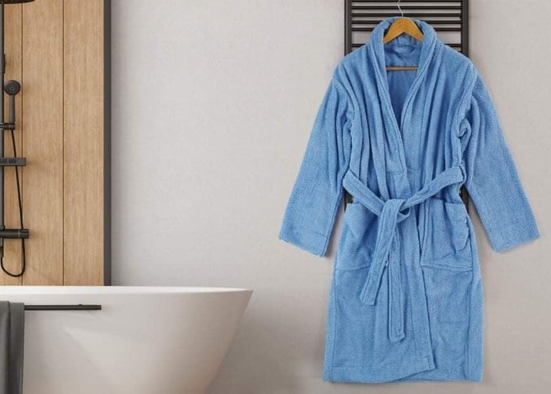 Egyptian Bathrobe in Sky Blue (Horizon Blue) -100% Cotton, Quick-Dry, Luxurious Comfort for Spa and Home Use