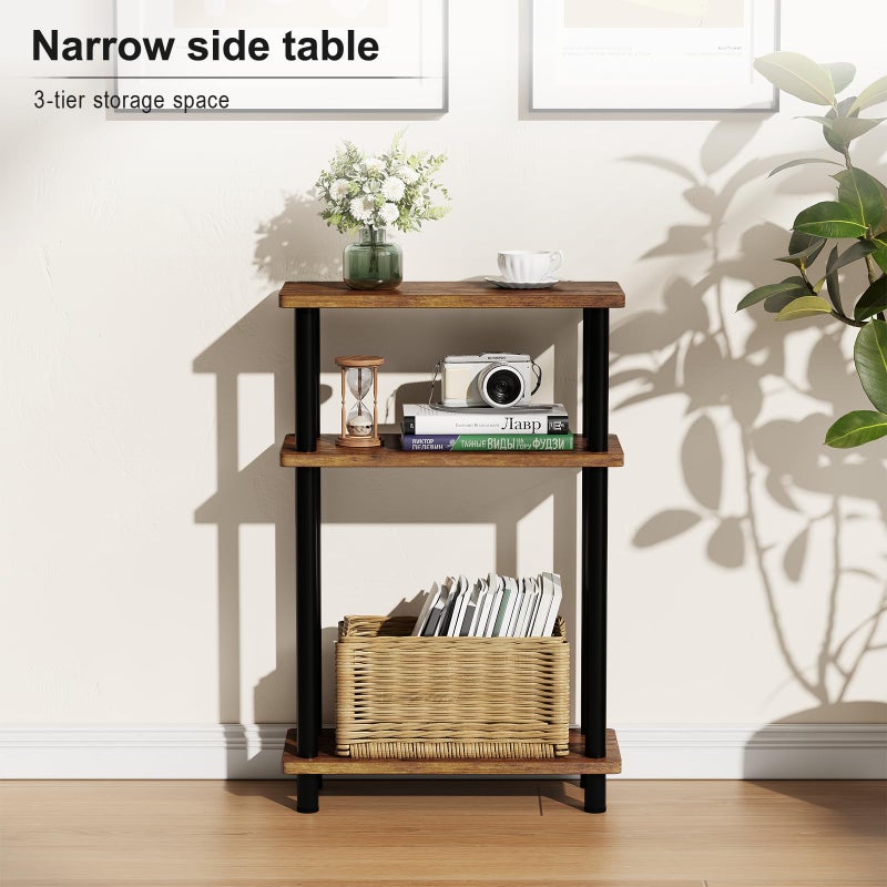 Apicizon Small Narrow Side Table, 3-Tier Skinny End Table for Small Spaces, Slim Nightstand with Storage Shelf, Bedside Table for Living Room, Bedroom, Rustic Brown and Black - Image 4