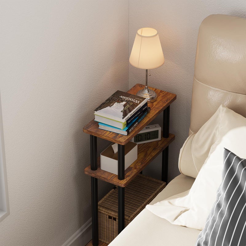 Apicizon Small Narrow Side Table, 3-Tier Skinny End Table for Small Spaces, Slim Nightstand with Storage Shelf, Bedside Table for Living Room, Bedroom, Rustic Brown and Black - Image 3