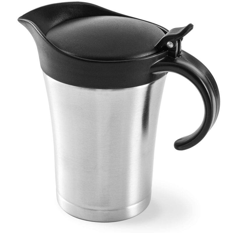 Large Stainless Steel Gravy Boat  25 Ounce Double Wall Insulated Sauce Jug with Plastic Hinged Lid
