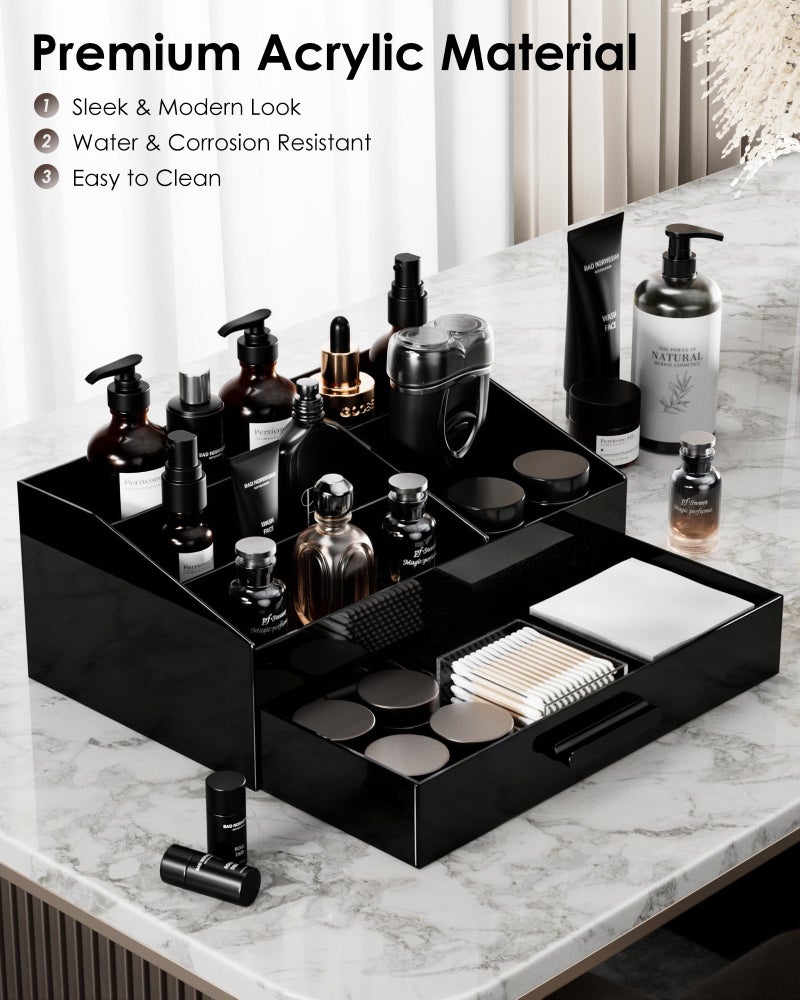 Procase منظم عطور بروكيس للرجال مع درج، هدايا عيد الحب، حامل عطور أكريليك ومنظم سطح الحمام للرجال والنساء، تخزين طاولة الزينة للعطور، العطور والعناية بالبشرة - طبقة واحدة - Image 3