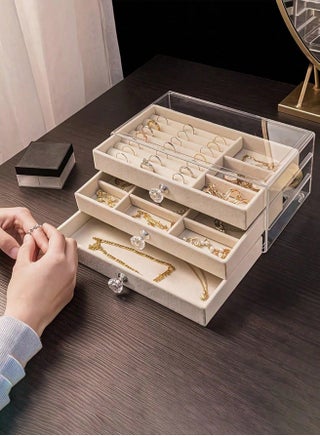 Clear Acrylic Jewelry Organizer with 3 Velvet-Lined Drawers – Stackable Multi-Purpose Storage for Earrings, Rings, Necklaces & Watches – Ideal Gift ( Multi Colors ) - view 2