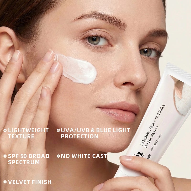 LANEMAY Rice Probiotic Protective Cream 60g SPF50+ PA++++ Gentle Skin Protective Cream - Image 2