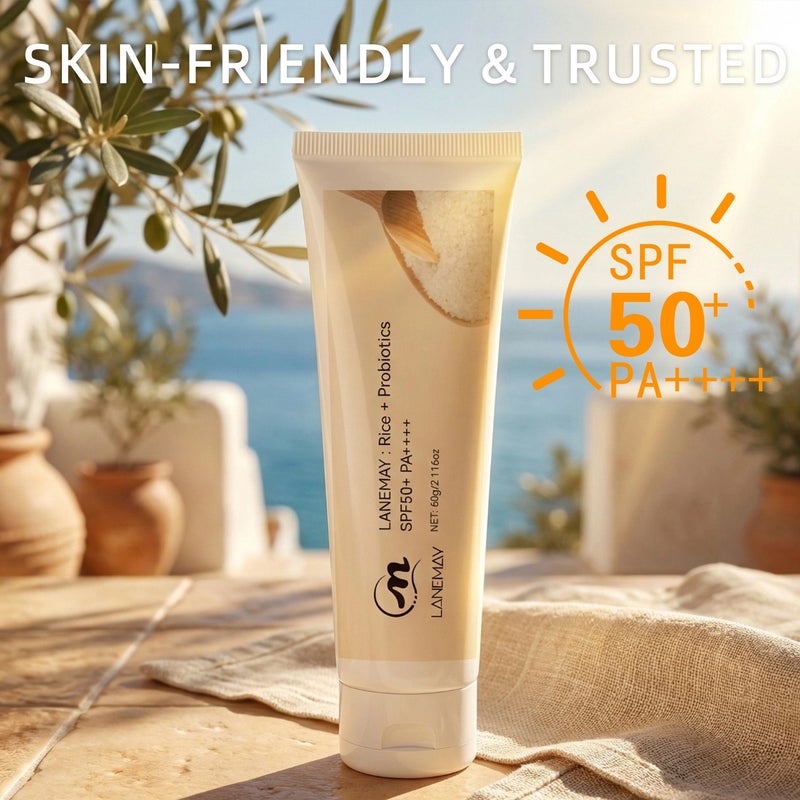 LANEMAY Rice Probiotic Protective Cream 60g SPF50+ PA++++ Gentle Skin Protective Cream - Image 4