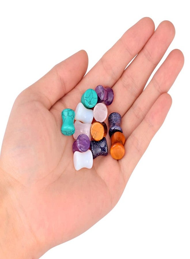 Oyaface 12 Pcs Stone Ear Plugs Gauges Set Double Flared Tunnels Expander Stretchers Saddle Earrings Flesh Ear Piercing Jewelry Multicolor, 6G(4mm) - Image 4