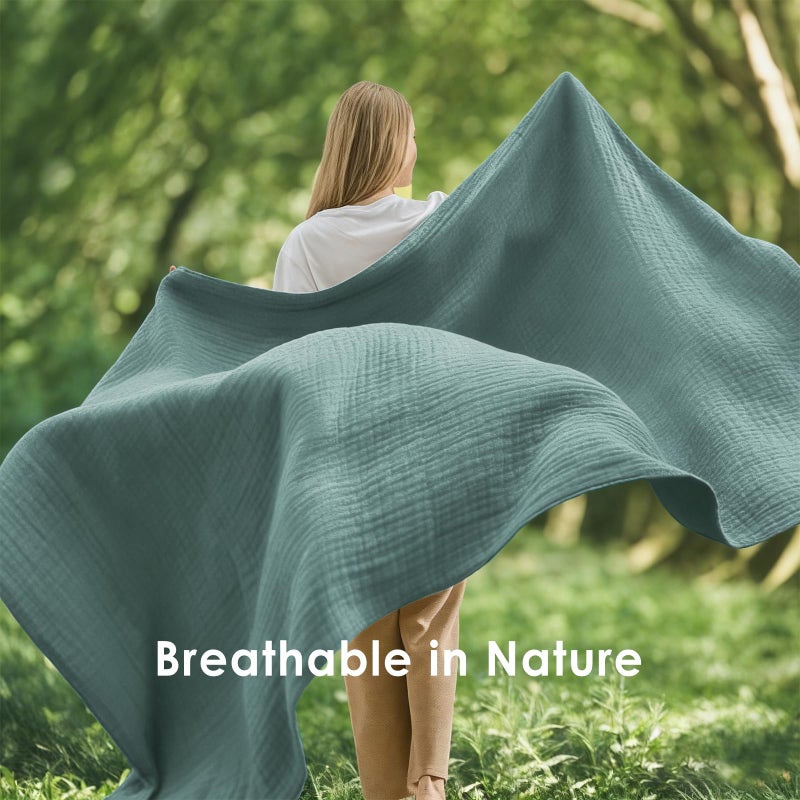 EMME Muslin Throw Blanket 100% Cotton Blankets for Couch Breathable Gauze All Season Soft and Lightweight Pre-Washed (Teal, 50"x70") - Image 4
