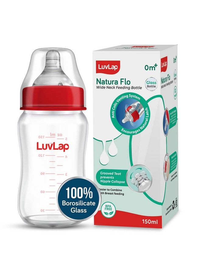 Luvlap زجاجة رضاعة ناتورا فلور ذات عنق عريض للأطفال حديثي الولادة والرضع والأطفال الصغار حتى سن 3 سنوات، خالية من مادة BPA، ذات شكل مريح يسهل حملها مع حلمة مضادة للمغص، سعة 150 مل - Image 1
