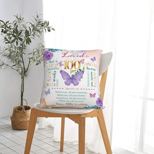 Skizbcw Birthday Gifts for 100 Year Old Woman, 100th Birthday Decorations for Women, 100 Birthday Gift Ideas, Gifts for 100th Birthday, 100 Year Old Birthday Gifts for Women Throw Pillow Covers 18 x 18 Inch - Image 3