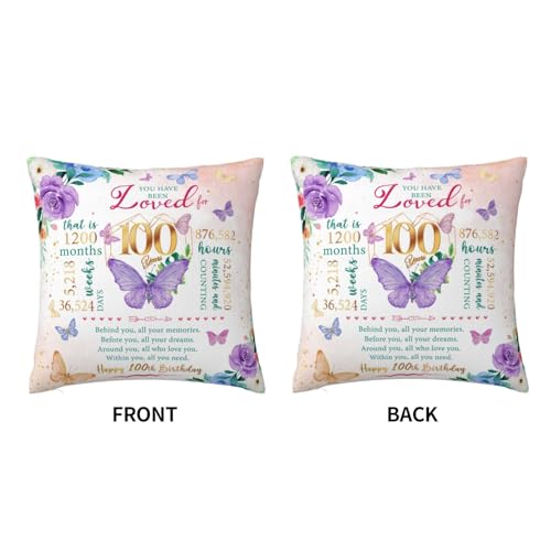 Skizbcw Birthday Gifts for 100 Year Old Woman, 100th Birthday Decorations for Women, 100 Birthday Gift Ideas, Gifts for 100th Birthday, 100 Year Old Birthday Gifts for Women Throw Pillow Covers 18 x 18 Inch - Image 4