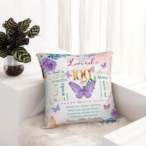 Skizbcw Birthday Gifts for 100 Year Old Woman, 100th Birthday Decorations for Women, 100 Birthday Gift Ideas, Gifts for 100th Birthday, 100 Year Old Birthday Gifts for Women Throw Pillow Covers 18 x 18 Inch - Image 2