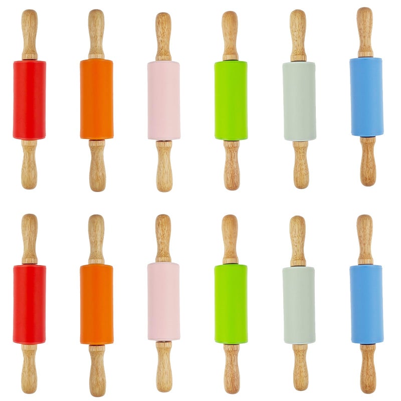 Miokun 12 Pack Small Rolling Pin for Kids 9 Inch Kids Rolling Pin for Home Kitchen 6 colors