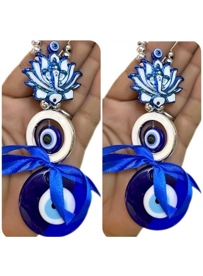 DT DECTONE Metal Combo Pack Of 2 Blue Evil Eye Hanging Three Ganesha Turkish For Home Protection, Good Luck Charm Feng Shui Items Decorative Ornament - Image 1