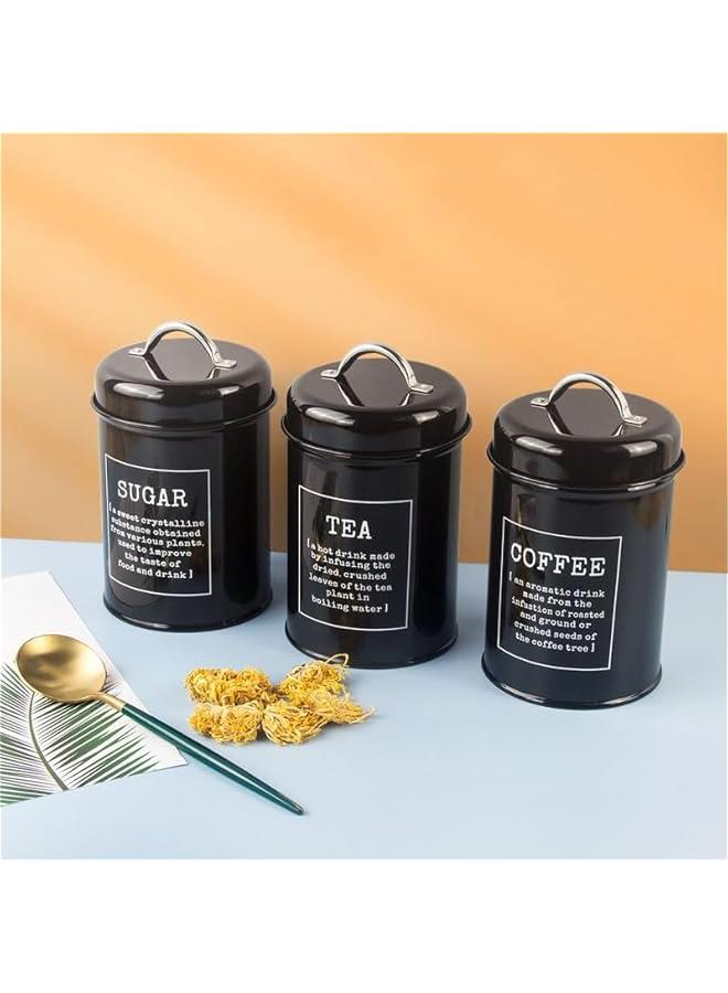 HOOKOR Set of 3 Airtight Kitchen Canister Decorations with Lids, Coffee, Tea, Sugar Metal Containers, Decorative Nesting Kitchen Canister Jars, Food Storage (Black) - Image 1