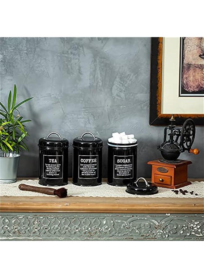 HOOKOR Set of 3 Airtight Kitchen Canister Decorations with Lids, Coffee, Tea, Sugar Metal Containers, Decorative Nesting Kitchen Canister Jars, Food Storage (Black) - Image 3