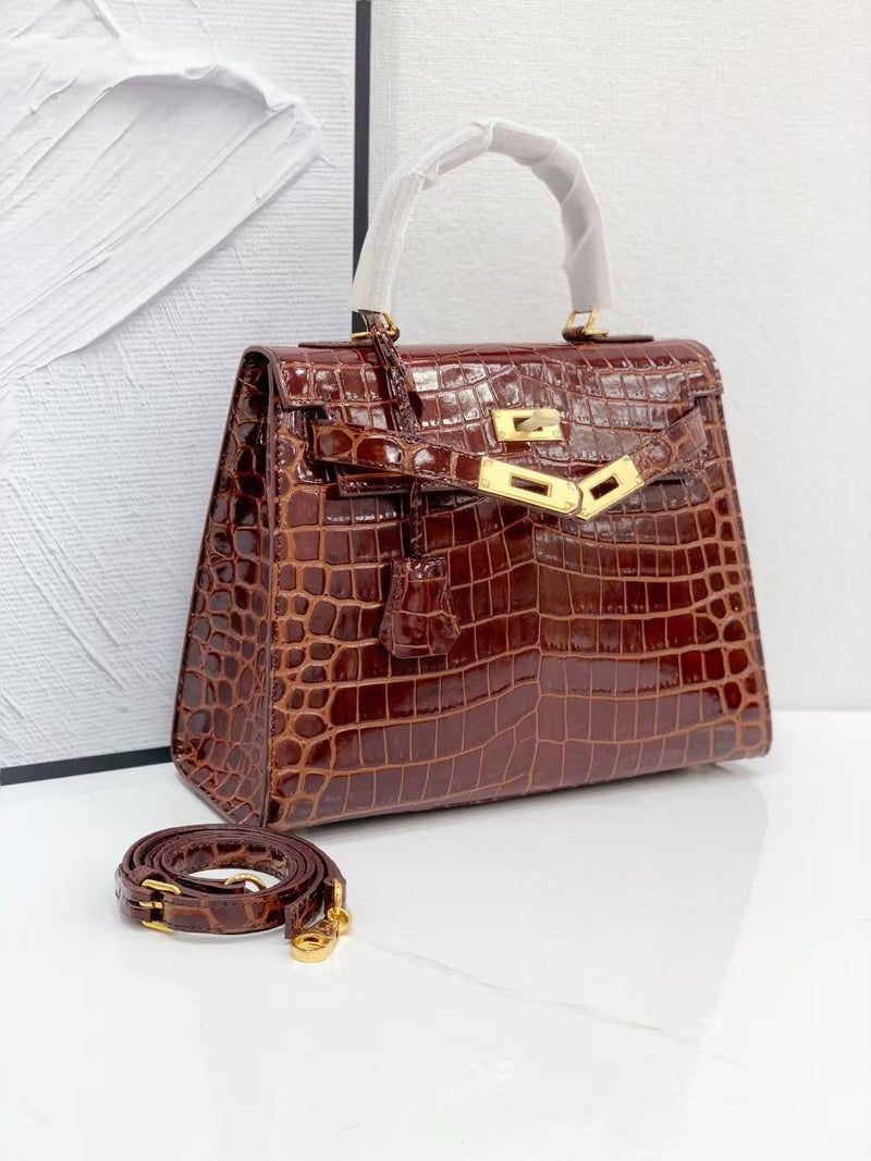 New Style Leather Bag Fashion Cowhide Women'S Bag Platinum Portable Crossbody Shoulder Bag Kelly Crocodile Pattern - Image 1