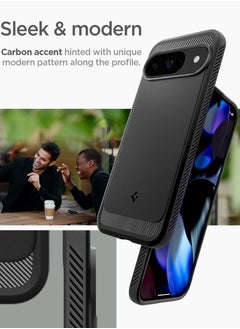 Spigen جراب Rugged Armor لهاتف Google Pixel 9 / جراب Pixel 9 Pro بنسيج من ألياف الكربون - أسود غير لامع  - Image 3