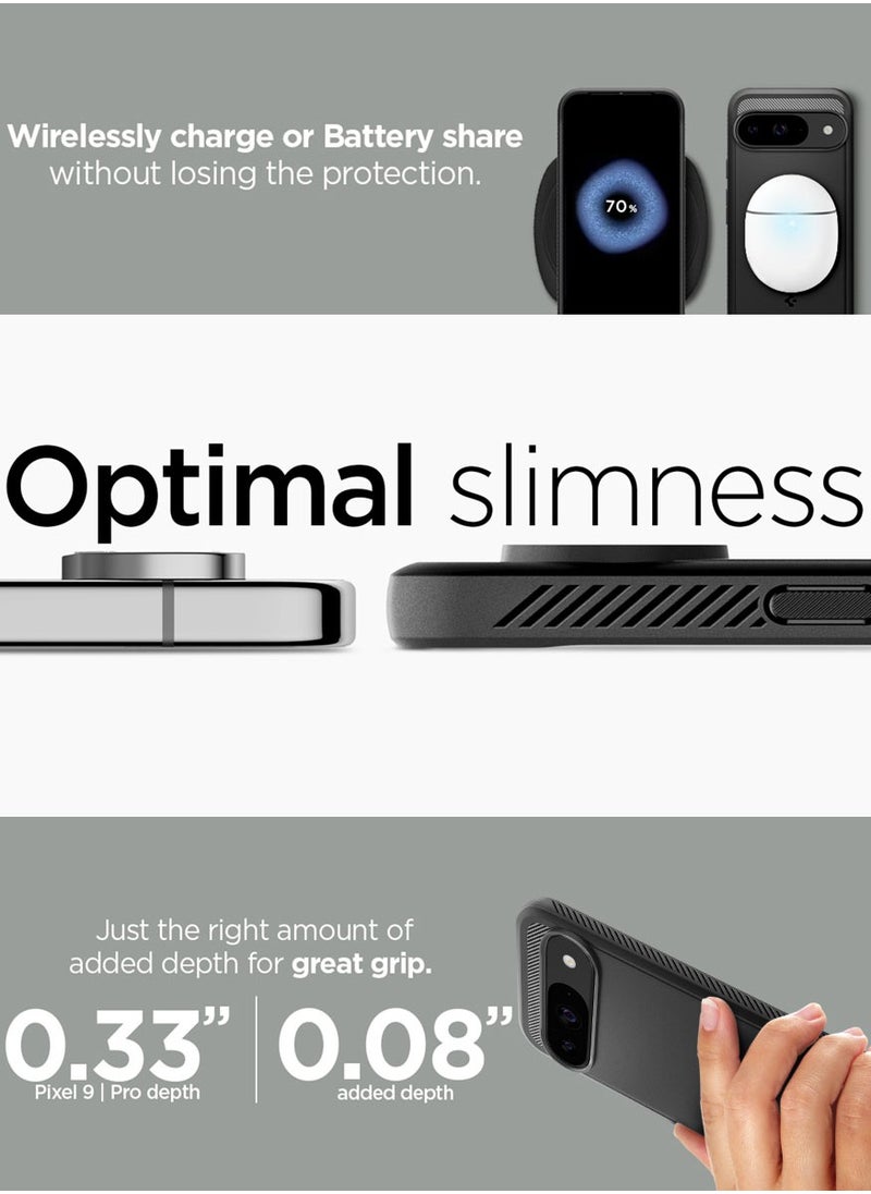 Spigen - جراب Rugged Armor لهاتف Google Pixel 9 / جراب Pixel 9 Pro بنسيج من ألياف الكربون - أسود غير لامع - Image 1