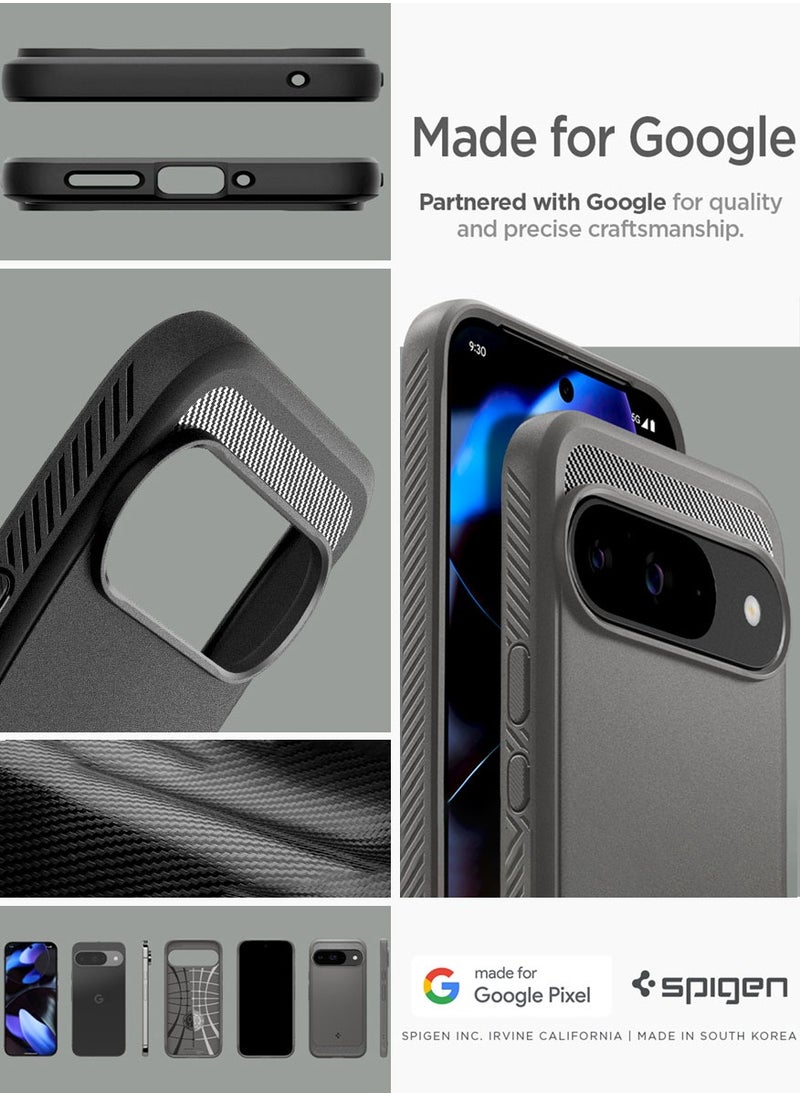 Spigen - جراب Rugged Armor لهاتف Google Pixel 9 / جراب Pixel 9 Pro بنسيج من ألياف الكربون - أسود غير لامع - Image 1
