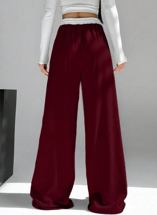 تايك تو Burgundy Contrast Waistband Oversized Joggers