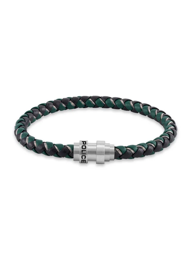 POLICE Gripcore Black Braided Leather Bracelet for Men