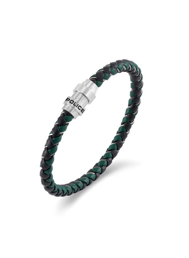 POLICE Gripcore Black Braided Leather Bracelet for Men